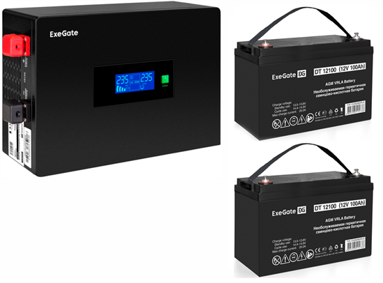 ИБП ExeGate IdealSine SR-1500.LCD.2SH + 2x DT 12100 (100Ач) F682409 - фото 76119
