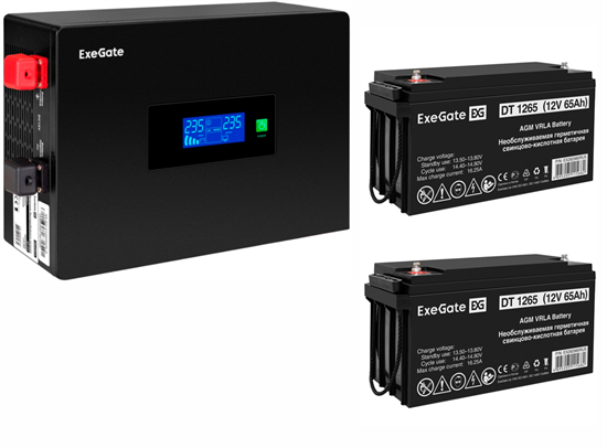 ИБП ExeGate IdealSine SR-1500.LCD.2SH + 2x DT 1265 (65Ач) F682419 - фото 76154