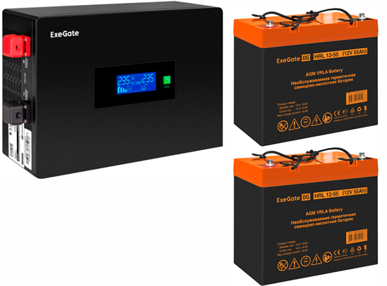 ИБП ExeGate IdealSine SR-1500.LCD.2SH + 2x HRL 12-55 (55Ач) F682417 - фото 76182