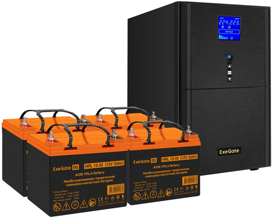 ИБП + батарея ExeGate SineTower SZ-5000.LCD.AVR.2SH.1C13.T.RJ.USB + 4x HRL 12-33 (33Ач) F665989 - фото 77196