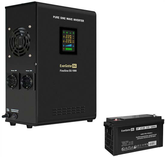 ИБП + батарея ExeGate FineSine SX-1000.LCD.AVR.2SH + DT 12120 (120Ач) F666948 - фото 77563