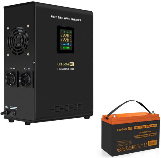 ИБП + батарея ExeGate FineSine SX-1000.LCD.AVR.2SH + HRL 12-100 (100Ач) F671911 - фото 77625
