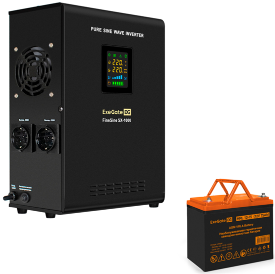 ИБП + батарея ExeGate FineSine SX-1000.LCD.AVR.2SH + HRL 12-75 (75Ач) F667536 - фото 77671