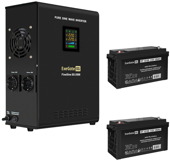 ИБП + батарея ExeGate FineSine SX-2500.LCD.AVR.2SH + 2x DT 12120 (120Ач) F666954 - фото 77953