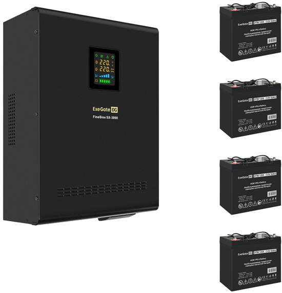 ИБП + батарея ExeGate FineSine SX-3000.LCD.AVR.2SH.T + 4x DTM 1255 (55Ач) F666957 - фото 78099