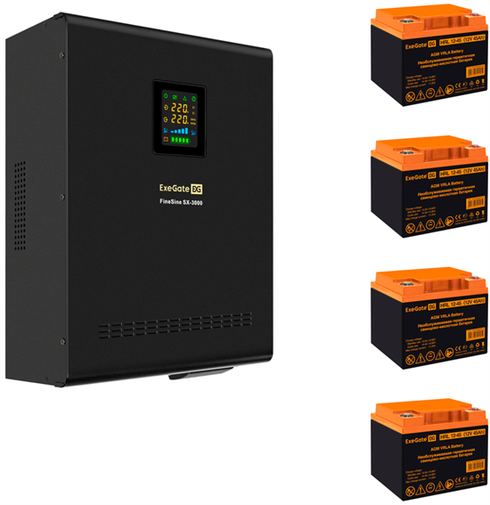 ИБП + батарея ExeGate FineSine SX-3000.LCD.AVR.2SH.T + 4x HRL 12-45 (45Ач) F671974 - фото 78133