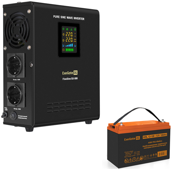 ИБП + батарея ExeGate FineSine SX-500.LCD.AVR.2SH + HRL 12-100 (100Ач) F671896 - фото 78234