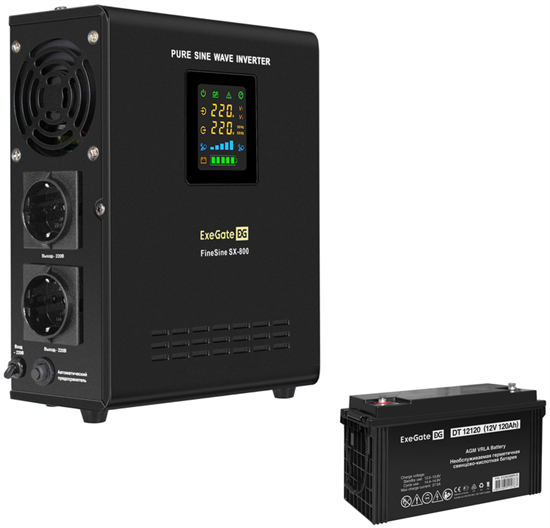 ИБП + батарея ExeGate FineSine SX-800.LCD.AVR.2SH + DT 12120 (120Ач) F666946 - фото 78438