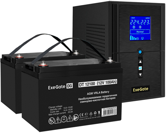 ИБП + батарея ExeGate SineTower SZ-1000.LCD.AVR.2SH.1C13.USB + 2x DT 12100 (100Ач) F665890 - фото 78614