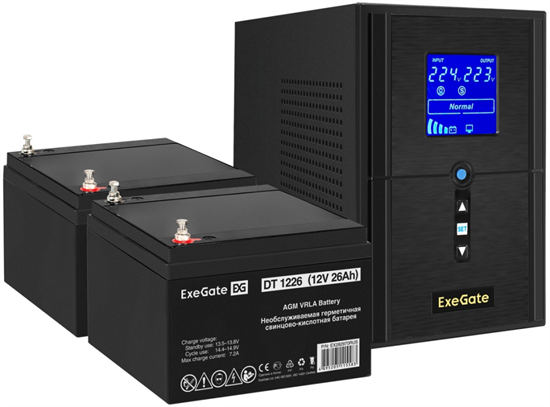 ИБП + батарея ExeGate SineTower SZ-1000.LCD.AVR.2SH.1C13.USB + 2x DT 1226 (26Ач) F665896 - фото 78632