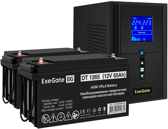 ИБП + батарея ExeGate SineTower SZ-1000.LCD.AVR.2SH.1C13.USB + 2x DT 1265 (65Ач) F665906 - фото 78644