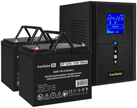 ИБП + батарея ExeGate SineTower SZ-1000.LCD.AVR.2SH.1C13.USB + 2x DT 1275 (75Ач) F665909 - фото 78650