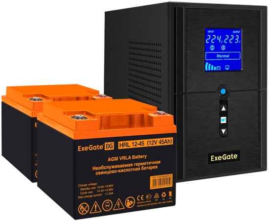 ИБП + батарея ExeGate SineTower SZ-1000.LCD.AVR.2SH.1C13.USB + 2x HRL 12-45 (45Ач) F665902 - фото 78686