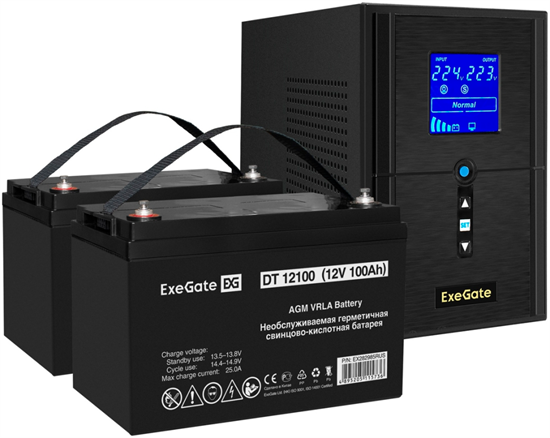 ИБП + батарея ExeGate SineTower SZ-1500.LCD.AVR.2SH.1C13.USB + 2x DT 12100 (100Ач) F665919 - фото 78709