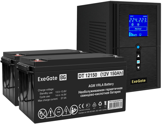 ИБП + батарея ExeGate SineTower SZ-1500.LCD.AVR.2SH.1C13.USB + 2x DT 12150 (150Ач) F665921 - фото 78721