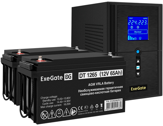 ИБП + батарея ExeGate SineTower SZ-1500.LCD.AVR.2SH.1C13.USB + 2x DT 1265 (65Ач) F665933 - фото 78739