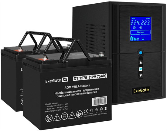 ИБП + батарея ExeGate SineTower SZ-1500.LCD.AVR.2SH.1C13.USB + 2x DT 1275 (75Ач) F665935 - фото 78745