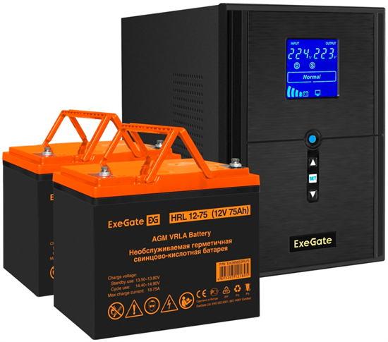 ИБП + батарея ExeGate SineTower SZ-2000.LCD.AVR.3SH.1C13.USB + 2x HRL 12-75 (75Ач) F667520 - фото 78871