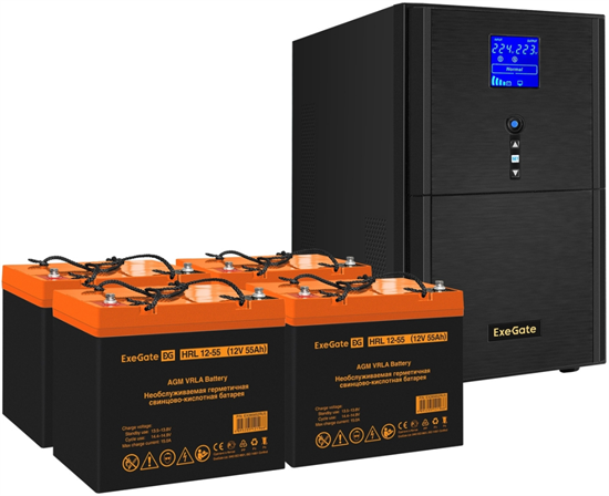 ИБП + батарея ExeGate SineTower SZ-5000.LCD.AVR.2SH.1C13.T.RJ.USB + 4x HRL 12-55 (55Ач) F665992 - фото 78967