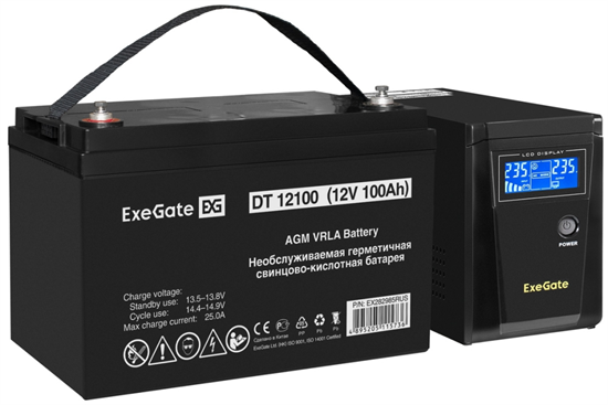 ИБП + батарея ExeGate SineTower SZ-600.LCD.AVR.1SH + DT 12100 (100Ач) F665833 - фото 78974
